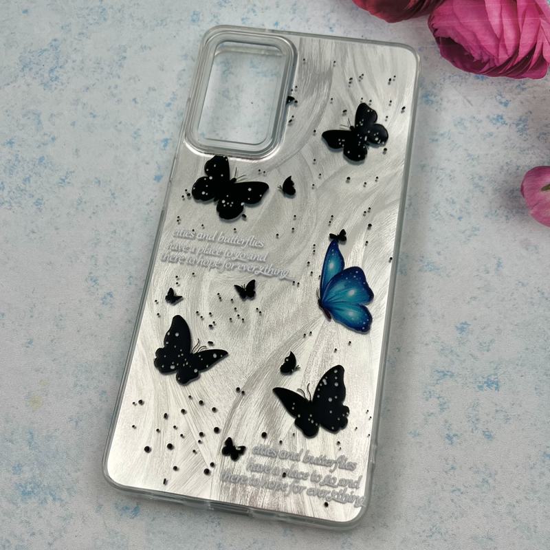 قاب گوشی Galaxy S20 FE سامسونگ Brush Case اطلسی Silver طرح پروانه مشکی آبی کد 21934 - Image 2