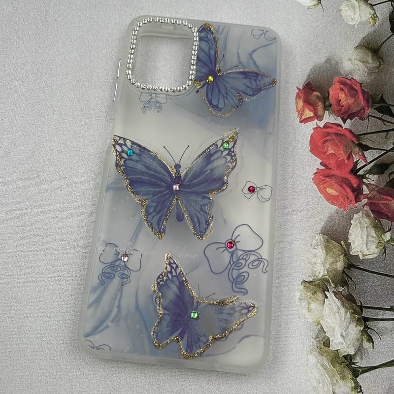 قاب گوشی Galaxy A12 / Galaxy M12 سامسونگ Crystal Case نگین دار لوکس رزینی طرح پروانه و پروانه و پاپیون لنز الماسی کد 21968 - Image 2