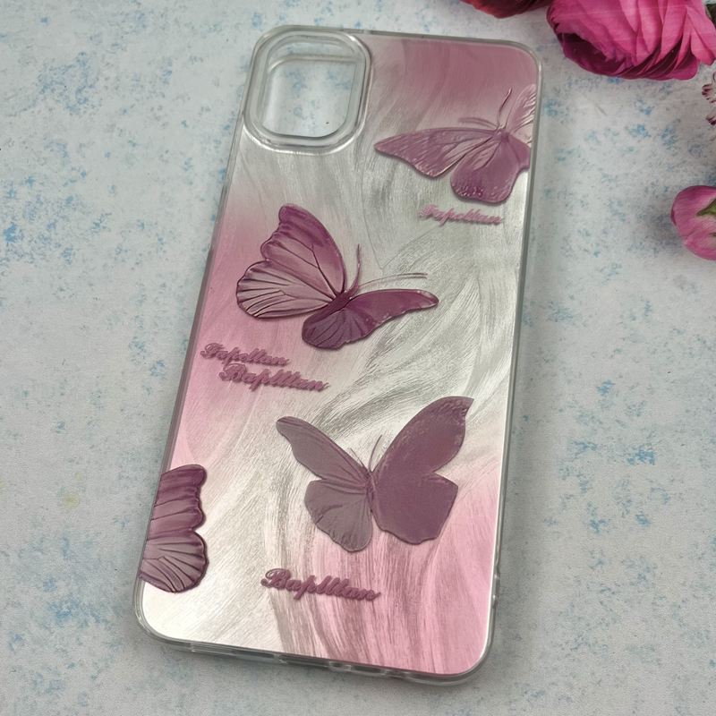 قاب گوشی Galaxy A05 سامسونگ Brush Case اطلسی Silver طرح پروانه صورتی کد 24065 - Image 2