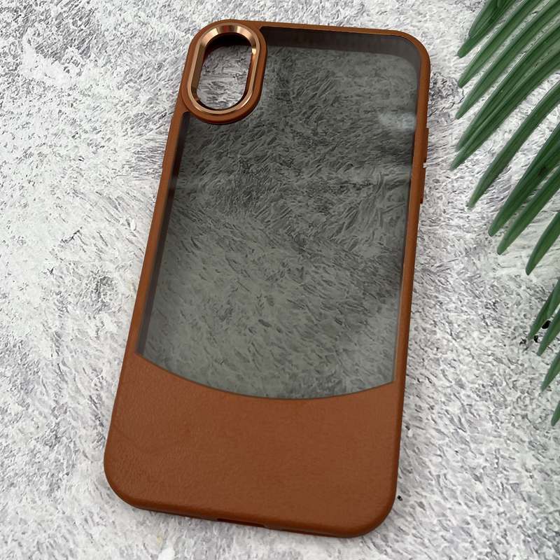 قاب گوشی iPhone X / iPhone XS آیفون PC Case سیلیکونی طرح چرم لنز متال شفاف دودی اسپرت عسلی کد 28083 - Image 2