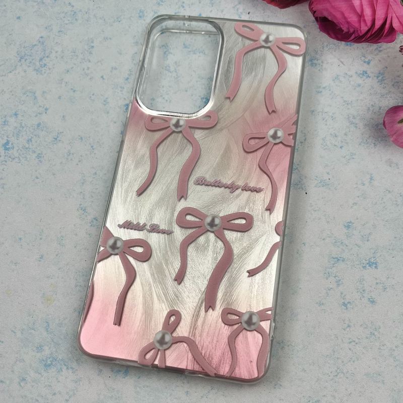 قاب گوشی Galaxy A73 سامسونگ Brush Case اطلسی Silver طرح پاپیون صورتی کد 29643 - Image 2