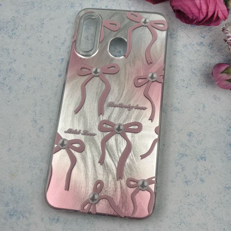 قاب گوشی Galaxy A20 / Galaxy A30 سامسونگ Brush Case اطلسی Silver طرح پاپیون صورتی کد 30381 - Image 2