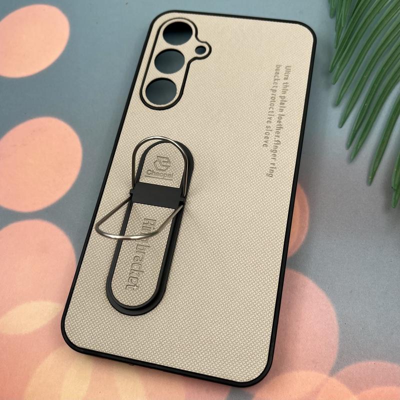 قاب گوشی Galaxy A55 سامسونگ سیلیکونی Ring Bracket استندشو فلزی برجسته محافظ لنز دار کرم کد 30723 - Image 2