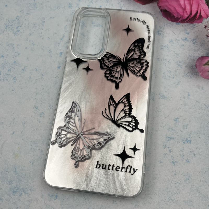 قاب گوشی Redmi Note 11 4G / Redmi Note 11S شیائومی Brush Case اطلسی Silver طرح پروانه مشکی سفید کد 31213 - Image 2