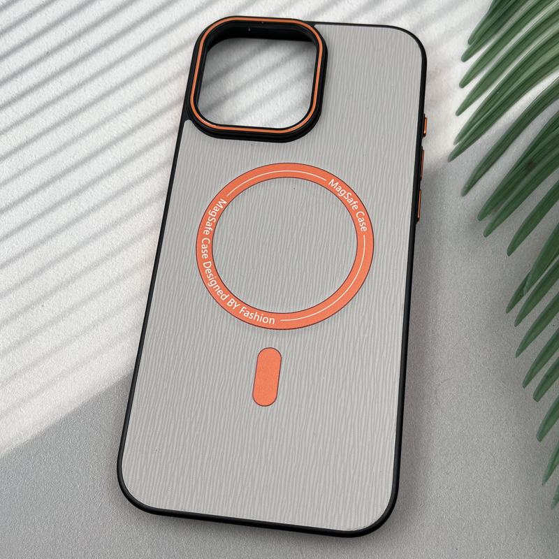 قاب گوشی iPhone 16 Pro Max آیفون Wood Case دور ایربگ مگ سیف Magsafe اورجینال طرح چوب کرم طوسی روشن کد 33337 - Image 2
