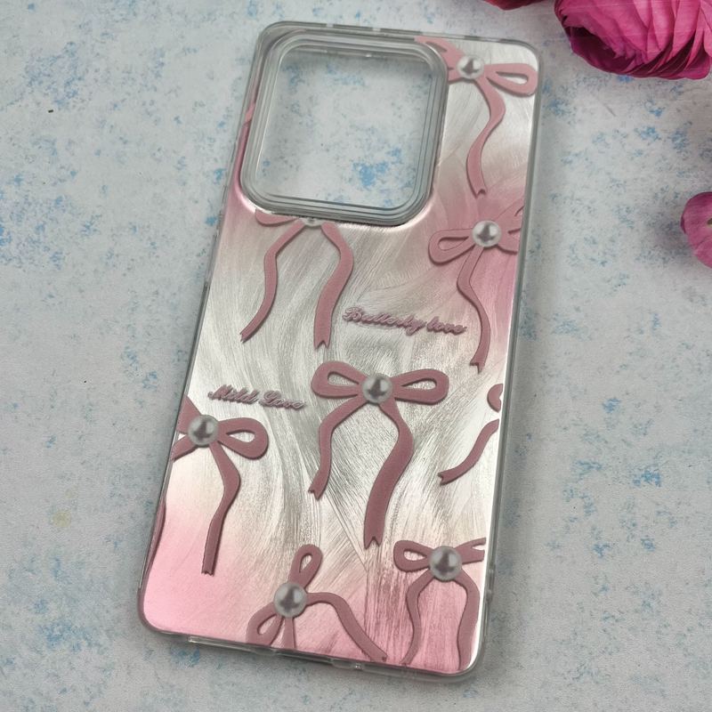 قاب گوشی Redmi Note 14S شیائومی Brush Case اطلسی Silver طرح پاپیون صورتی کد 36290 - Image 2
