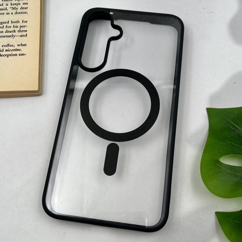 قاب گوشی Galaxy A55 سامسونگ Magsafe مگ سیف دار اورجینال Clear Case شفاف لاکچری مشکی کد 37456 - Image 2