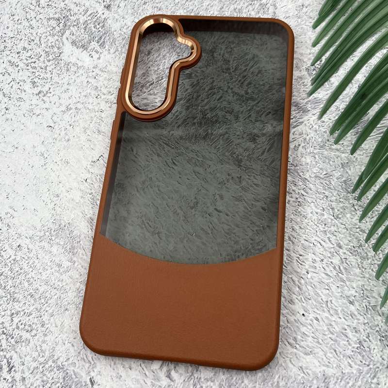 قاب گوشی Galaxy A55 سامسونگ PC Case سیلیکونی طرح چرم لنز متال شفاف دودی اسپرت عسلی کد 37960 - Image 2