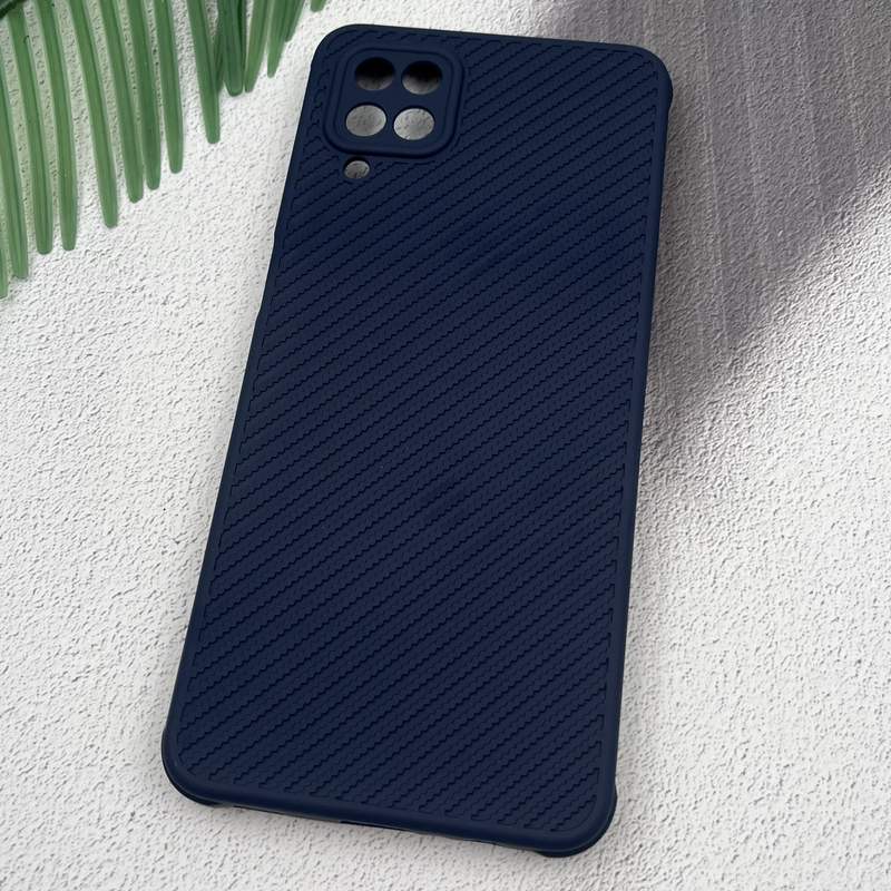 قاب گوشی Galaxy A12 / Galaxy M12 سامسونگ Hatching Case سیلیکونی طرح هاشور ایربگ دار محافظ لنز دار سرمه ای کد 39243 - Image 2
