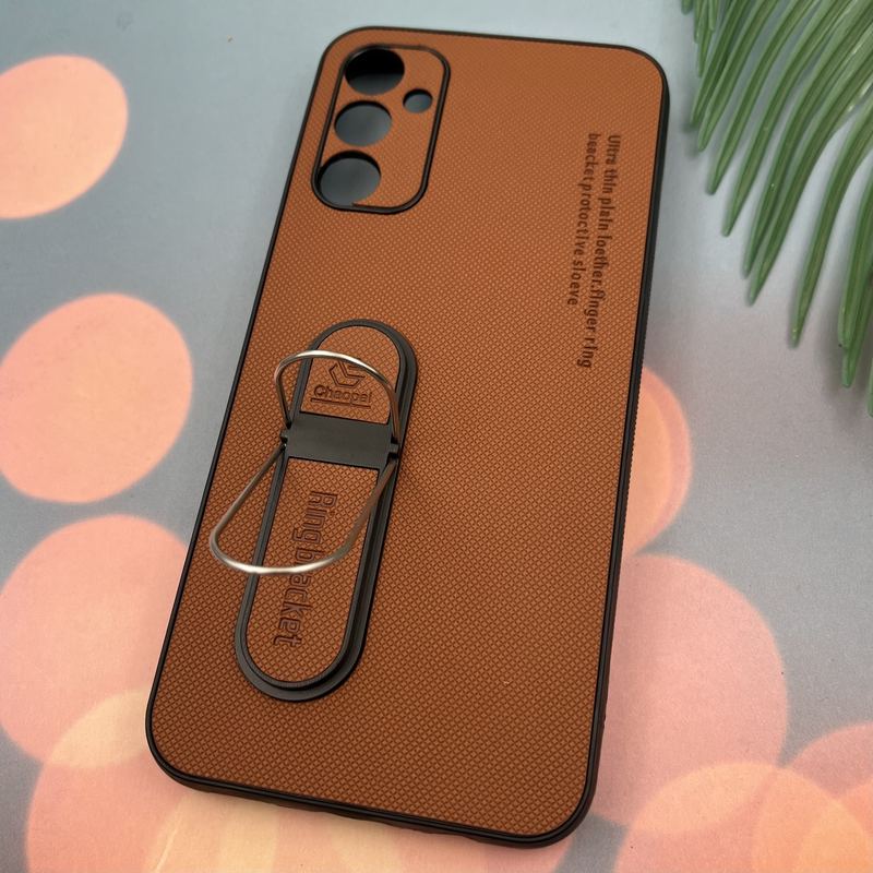 قاب گوشی Galaxy A14 سامسونگ سیلیکونی Ring Bracket استندشو فلزی برجسته محافظ لنز دار عسلی کد 39899 - Image 2