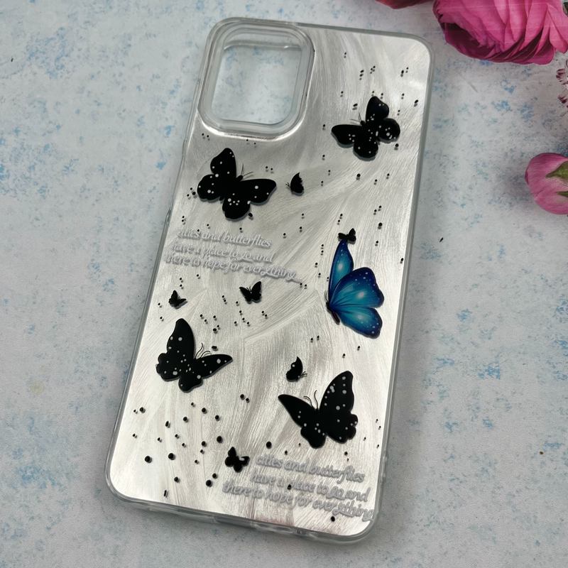 قاب گوشی Galaxy A12 / Galaxy M12 سامسونگ Brush Case اطلسی Silver طرح پروانه مشکی آبی کد 40730 - Image 2