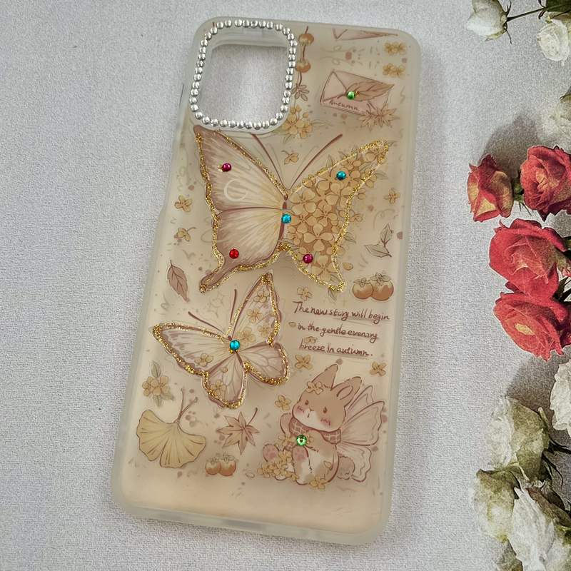 قاب گوشی Galaxy A12 / Galaxy M12 سامسونگ Crystal Case نگین دار لوکس رزینی طرح پروانه پاییزی لنز الماسی کد 42888 - Image 2