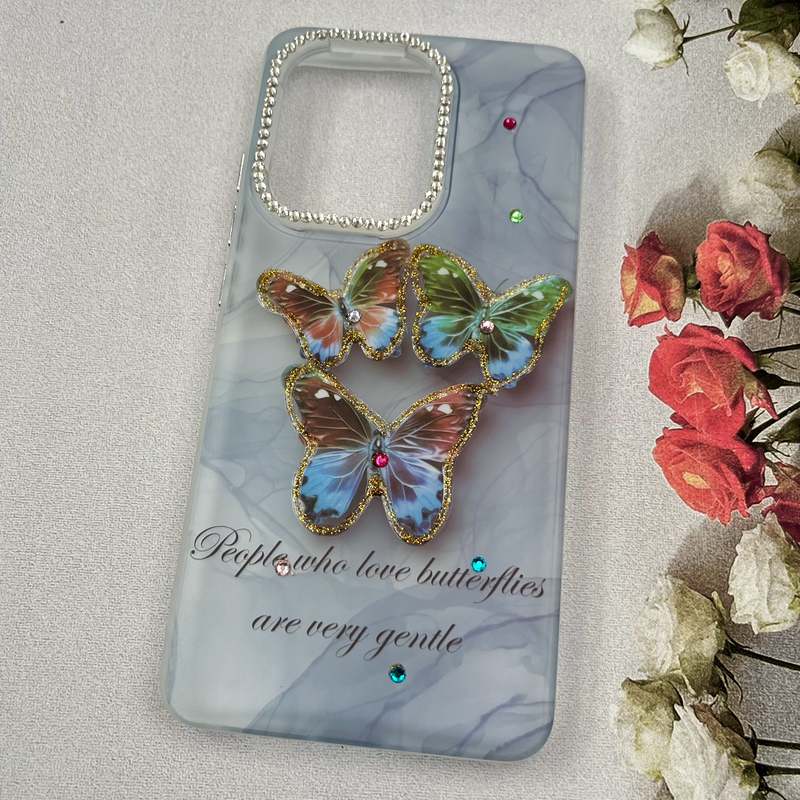 قاب گوشی Poco X7 Pro شیائومی Crystal Case نگین دار لوکس رزینی طرح پروانه رنگی لنز الماسی کد 43542 - Image 2