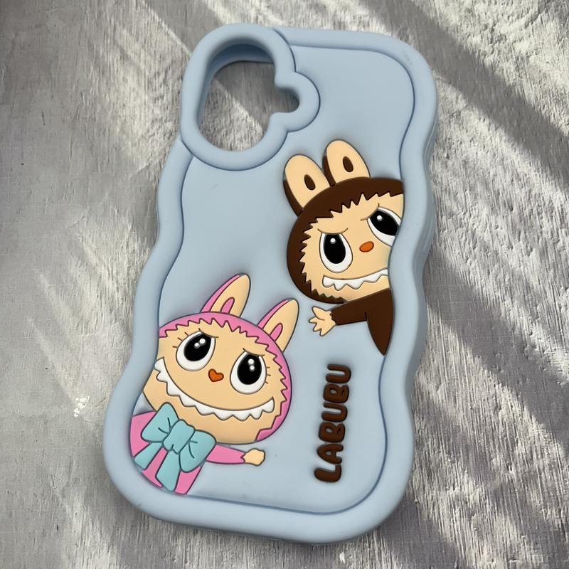 قاب گوشی iPhone 16 آیفون سیلیکونی پاک کنی اورجینال Labubu لبوبو برجسته ایربگ دار آبی روشن کد 45759 - Image 2