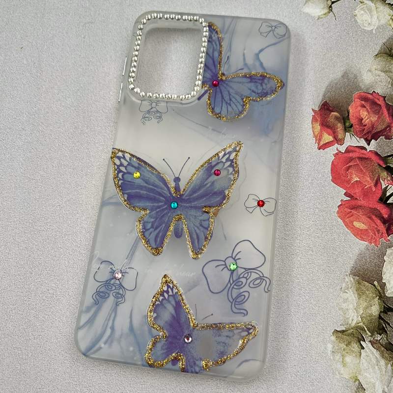 قاب گوشی Galaxy A22 4G / Galaxy M32 4G سامسونگ Crystal Case نگین دار لوکس رزینی طرح پروانه و پاپیون لنز الماسی کد 46594 - Image 2