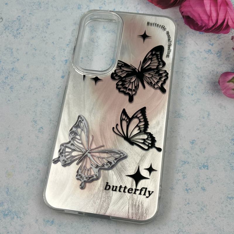 قاب گوشی Galaxy S23 FE سامسونگ Brush Case اطلسی Silver طرح پروانه سفید مشکی کد 46730 - Image 2