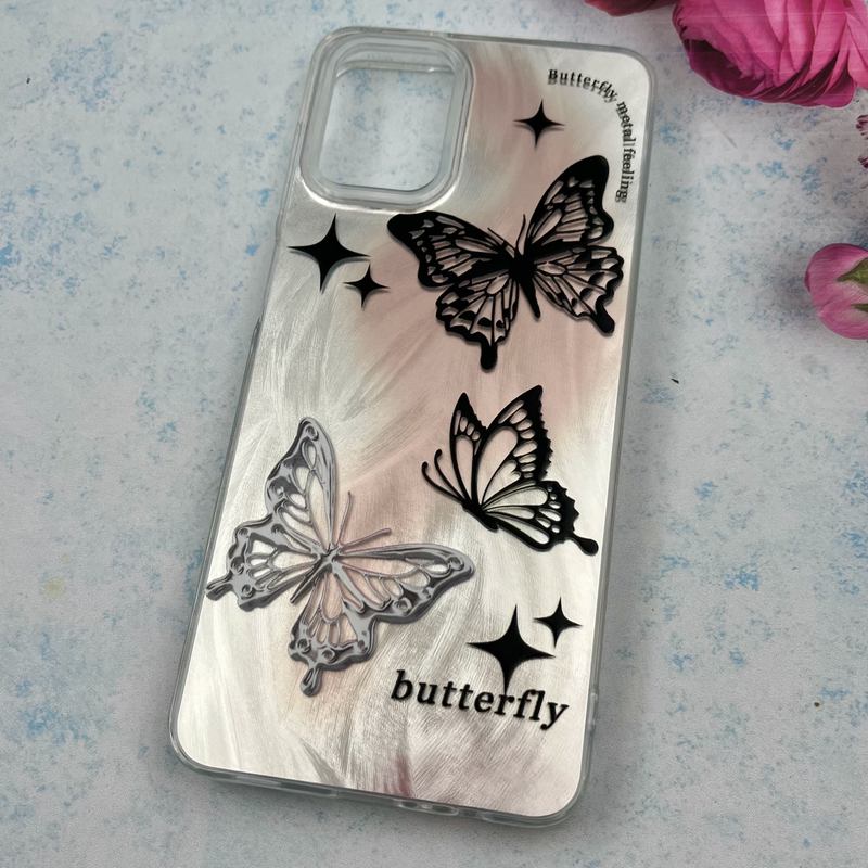 قاب گوشی Galaxy A12 / Galaxy M12 سامسونگ Brush Case اطلسی Silver طرح پروانه سفید مشکی کد 54253 - Image 2
