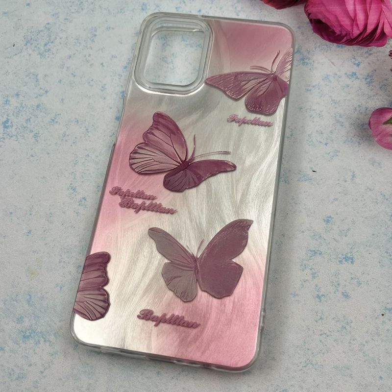قاب گوشی Galaxy A12 / Galaxy M12 سامسونگ Brush Case اطلسی Silver طرح پروانه صورتی کد 55291 - Image 2