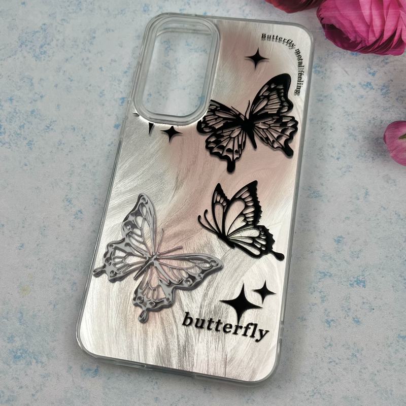 قاب گوشی Galaxy A55 سامسونگ Brush Case اطلسی Silver طرح پروانه سفید مشکی کد 55759 - Image 2