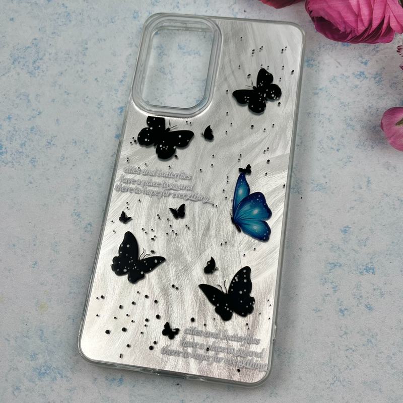 قاب گوشی Galaxy A73 سامسونگ Brush Case اطلسی Silver طرح پروانه مشکی آبی کد 56259 - Image 2