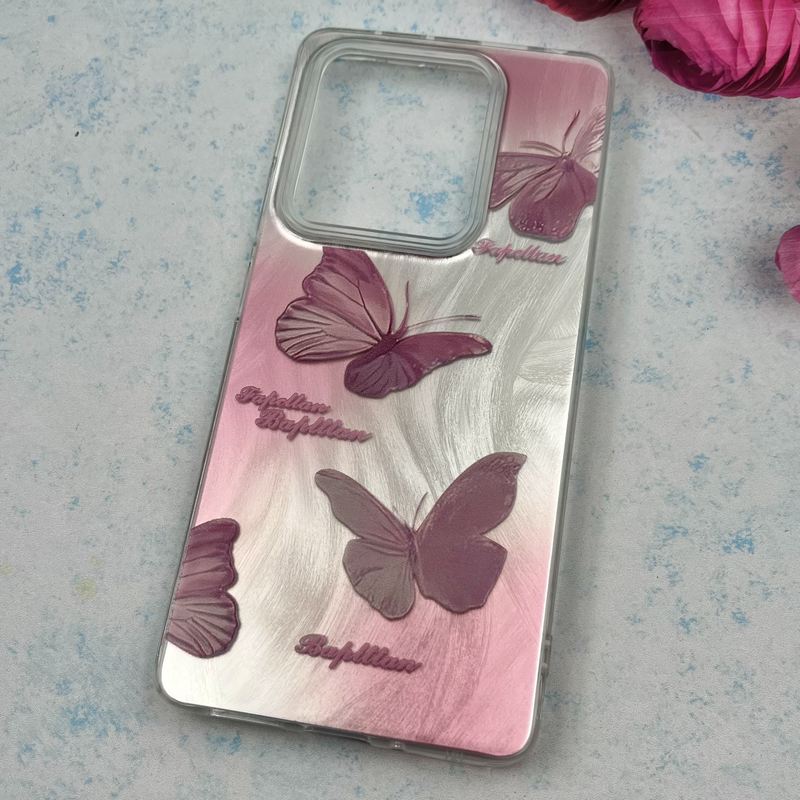 قاب گوشی Redmi Note 14S شیائومی Brush Case اطلسی Silver طرح پروانه صورتی کد 57149 - Image 2