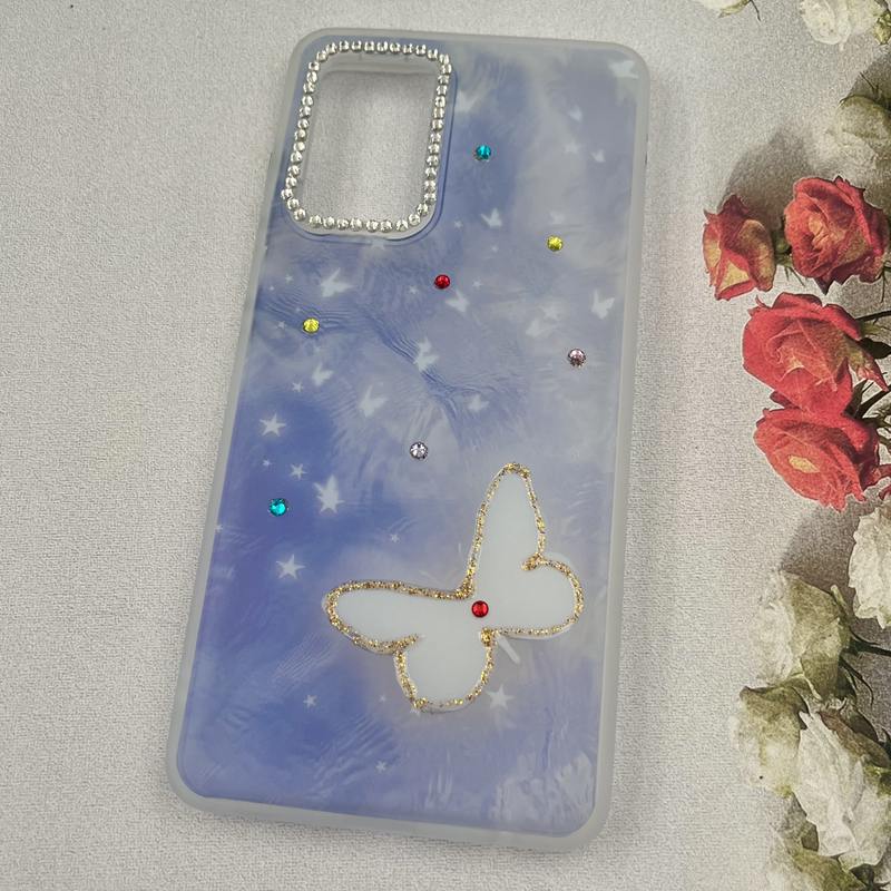قاب گوشی Galaxy A52 / Galaxy A52S سامسونگ Crystal Case نگین دار لوکس رزینی طرح پروانه آبی لنز الماسی کد 57430 - Image 2