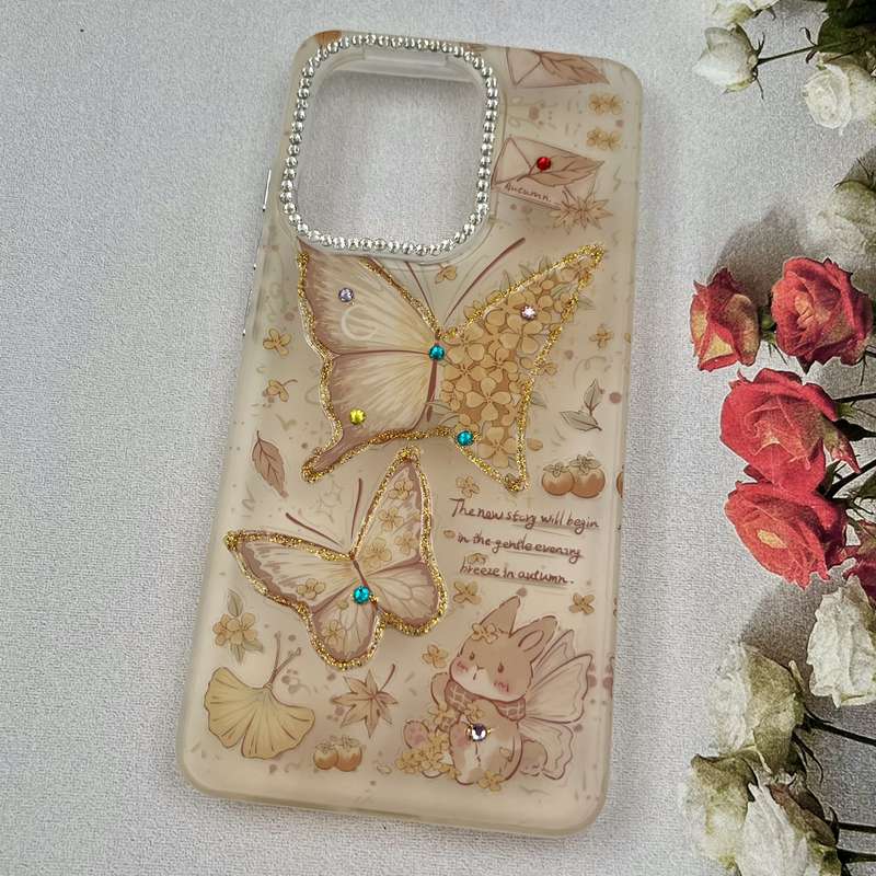 قاب گوشی Poco X7 Pro شیائومی Crystal Case نگین دار لوکس رزینی طرح پروانه پاییزی لنز الماسی کد 59177 - Image 2