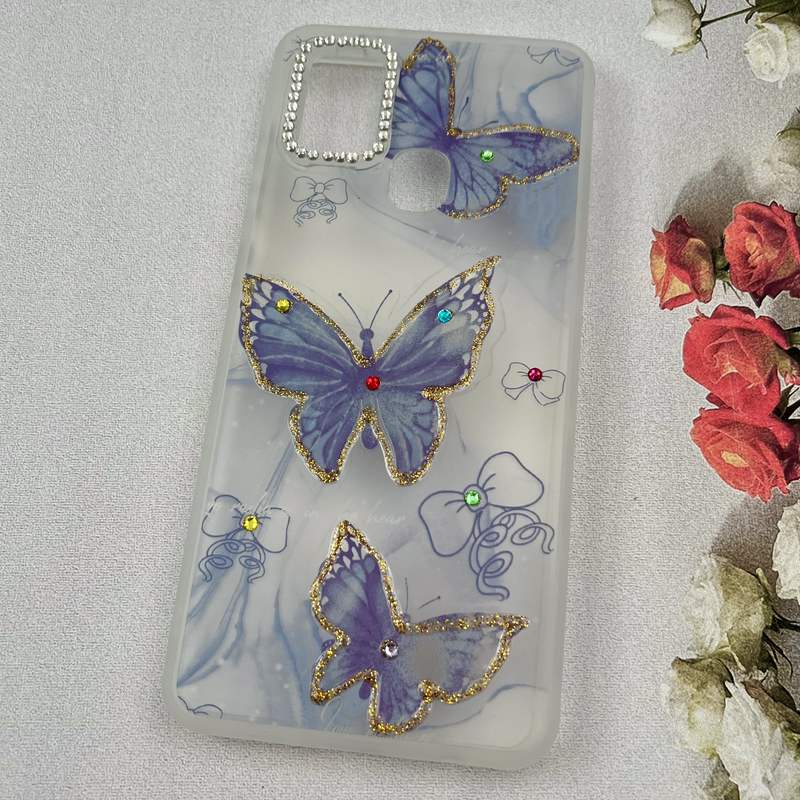 قاب گوشی Galaxy A21S سامسونگ Crystal Case نگین دار لوکس رزینی طرح پروانه و پاپیون لنز الماسی کد 61013 - Image 2