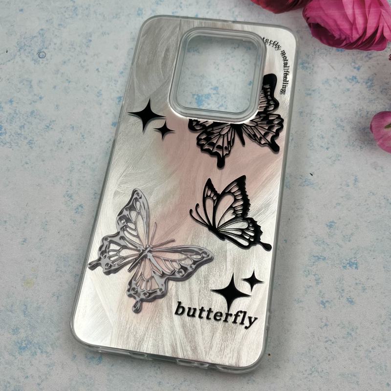 قاب گوشی Redmi Note 9 / Redmi 10X شیائومی Brush Case اطلسی Silver طرح پروانه سفید مشکی کد 61679 - Image 2