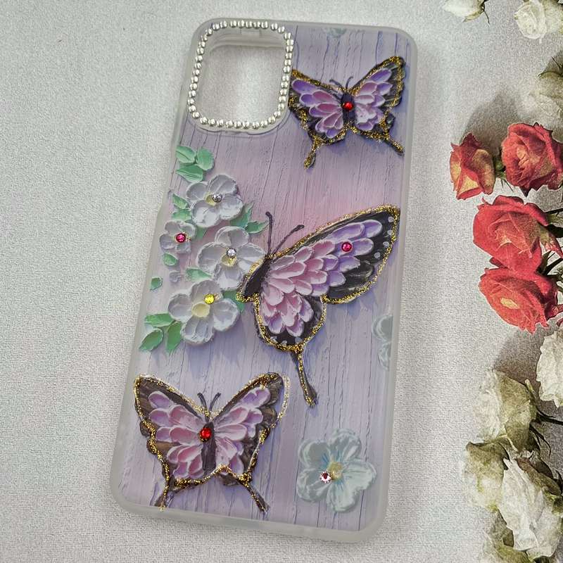 قاب گوشی Galaxy A12 / Galaxy M12 سامسونگ Crystal Case نگین دار لوکس رزینی طرح پروانه و بابونه لنز الماسی کد 62705 - Image 2