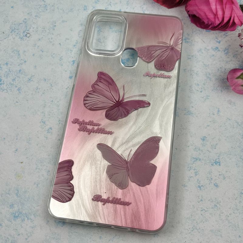 قاب گوشی Galaxy A21S سامسونگ Brush Case اطلسی Silver طرح پروانه صورتی کد 63173 - Image 2