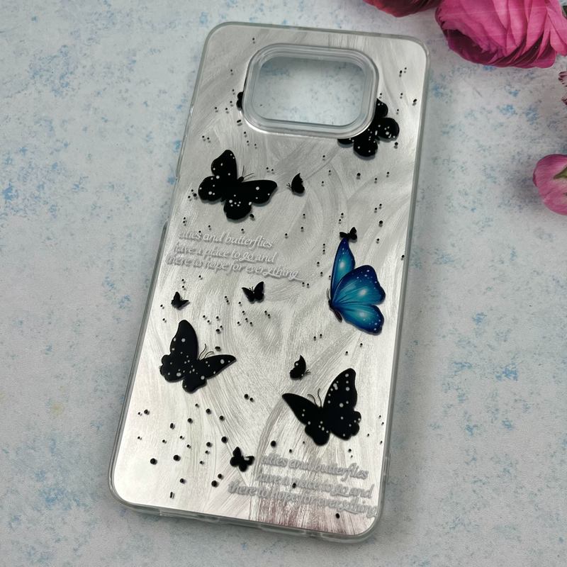 قاب گوشی Poco X3 / Poco X3 NFC / Poco X3 Pro شیائومی Brush Case اطلسی Silver طرح پروانه مشکی آبی کد 64033 - Image 2