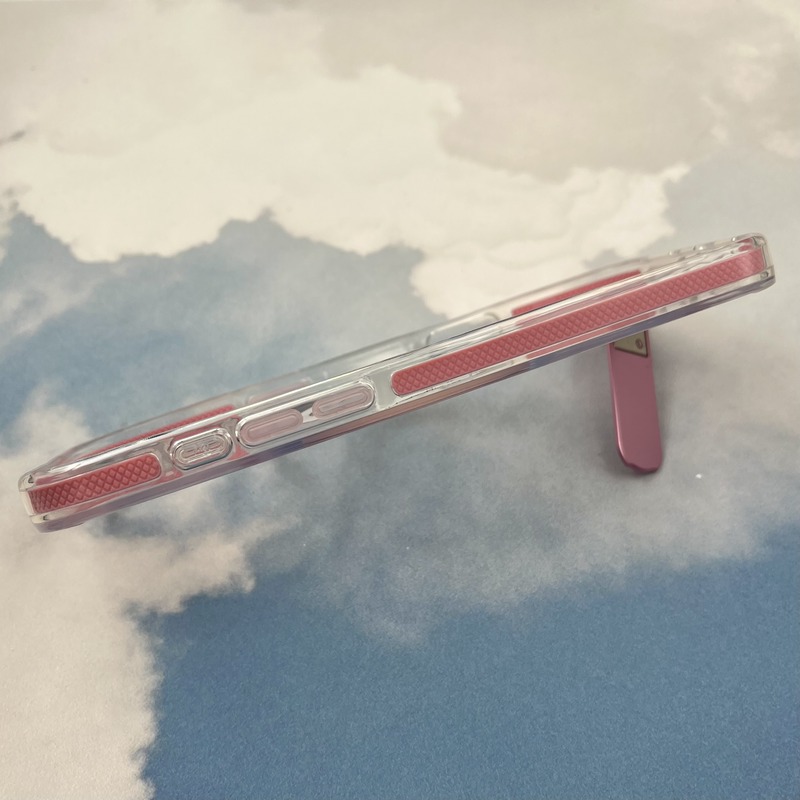 قاب گوشی iPhone 16 Pro Max آیفون Unique Case اورجینال مگ سیف Magsafe دار استندشو فلزی شفاف دور ایربگ دار صورتی کد 64139 - Image 2