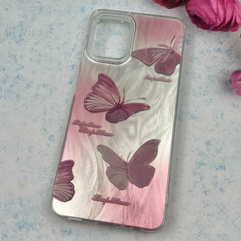 قاب گوشی Galaxy A22 4G / Galaxy M32 4G سامسونگ Brush Case اطلسی Silver طرح پروانه صورتی کد 65134 - Image 2