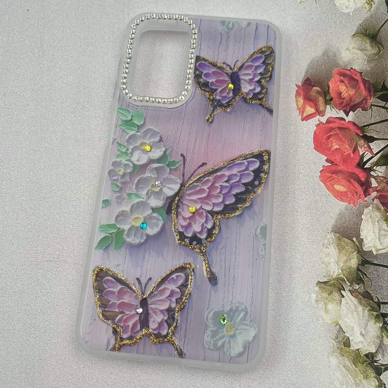 قاب گوشی Galaxy A23 سامسونگ Crystal Case نگین دار لوکس رزینی طرح پروانه و بابونه لنز الماسی کد 65375 - Image 2