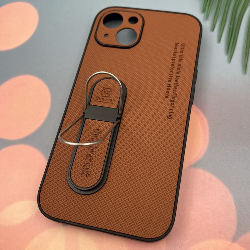 قاب گوشی iPhone 13 آیفون سیلیکونی Ring Bracket استندشو فلزی برجسته محافظ لنز دار عسلی کد 65962 - Image 2