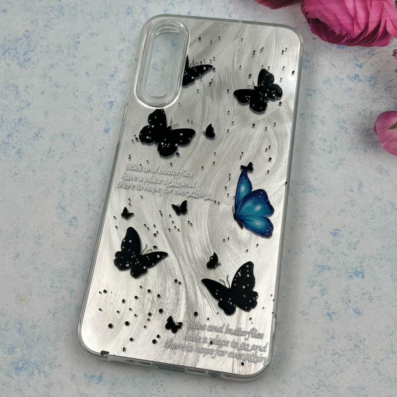 قاب گوشی Galaxy A30S / Galaxy A50S / Galaxy A50 سامسونگ Brush Case اطلسی Silver طرح پروانه مشکی آبی کد 66099 - Image 2