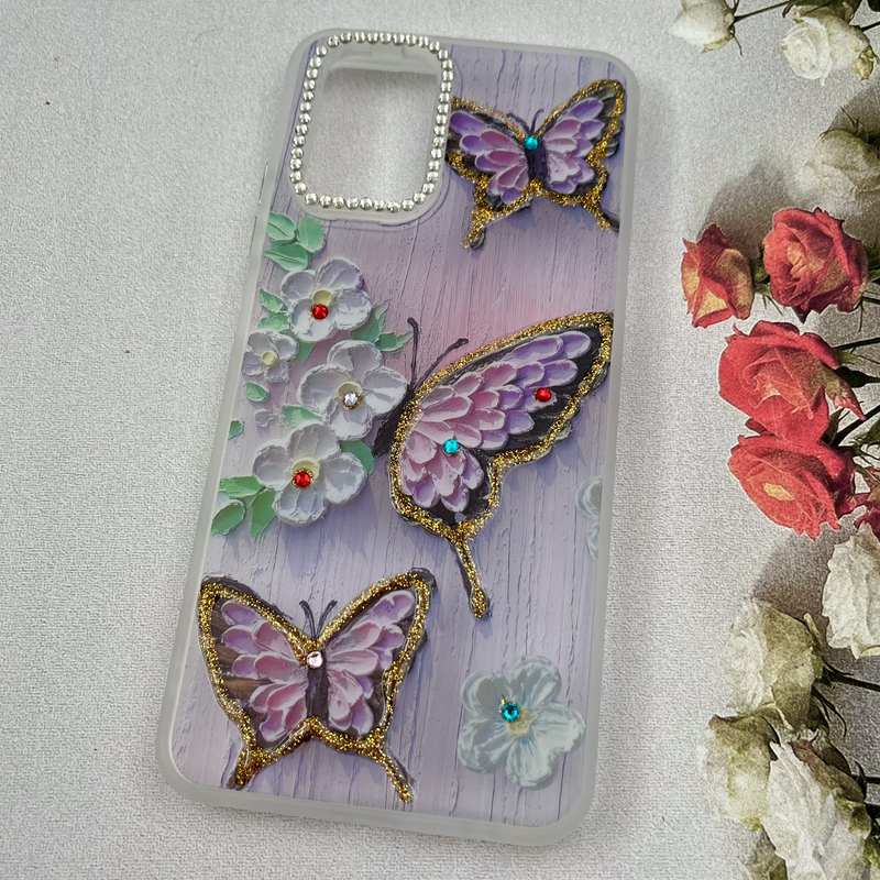 قاب گوشی Redmi Note 10 4G / Redmi Note 10S / Poco M5S شیائومی Crystal Case نگین دار لوکس رزینی طرح پروانه و بابونه لنز الماسی کد 67490 - Image 2