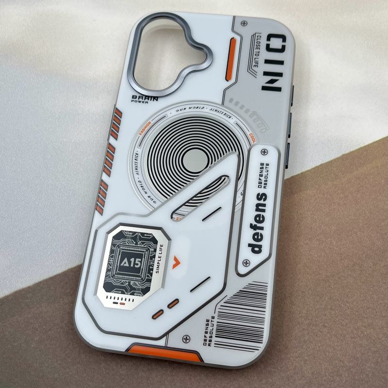 قاب گوشی iPhone 16 آیفون Wecan Case مگ سیف Magsafe اورجینال ضد ضربه طرح مدار لنز کروم سفید کد 68015 - Image 2