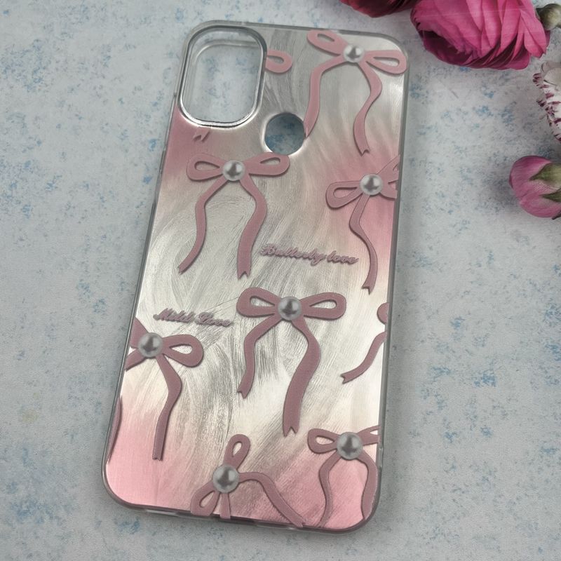 قاب گوشی Galaxy A11 / Galaxy M11 سامسونگ Brush Case اطلسی Silver طرح پاپیون صورتی کد 71268 - Image 2