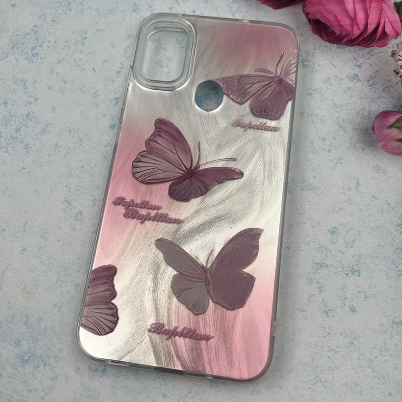 قاب گوشی Galaxy A11 / Galaxy M11 سامسونگ Brush Case اطلسی Silver طرح پروانه صورتی کد 73757 - Image 2