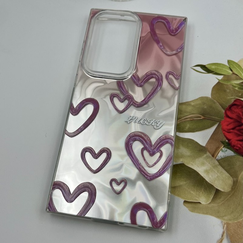 قاب گوشی Galaxy S23 Ultra سامسونگ 3D Wave Case طرح سه بعدی موج لنز برجسته قلب نقره ای کد 73959 - Image 2