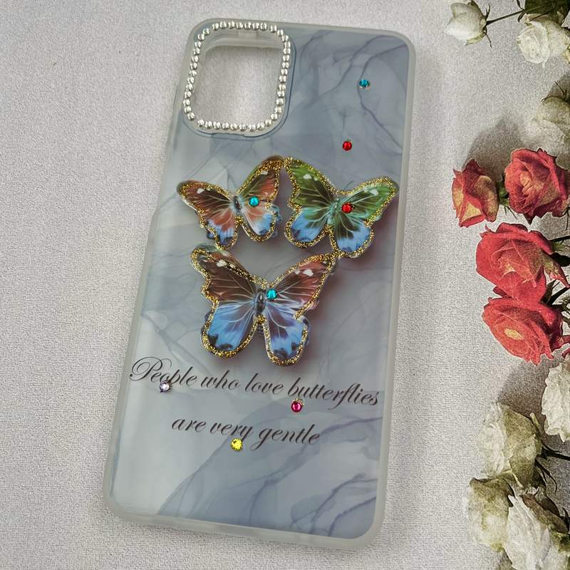 قاب گوشی Galaxy A12 / Galaxy M12 سامسونگ Crystal Case نگین دار لوکس رزینی طرح پروانه رنگی لنز الماسی کد 74182 - Image 2