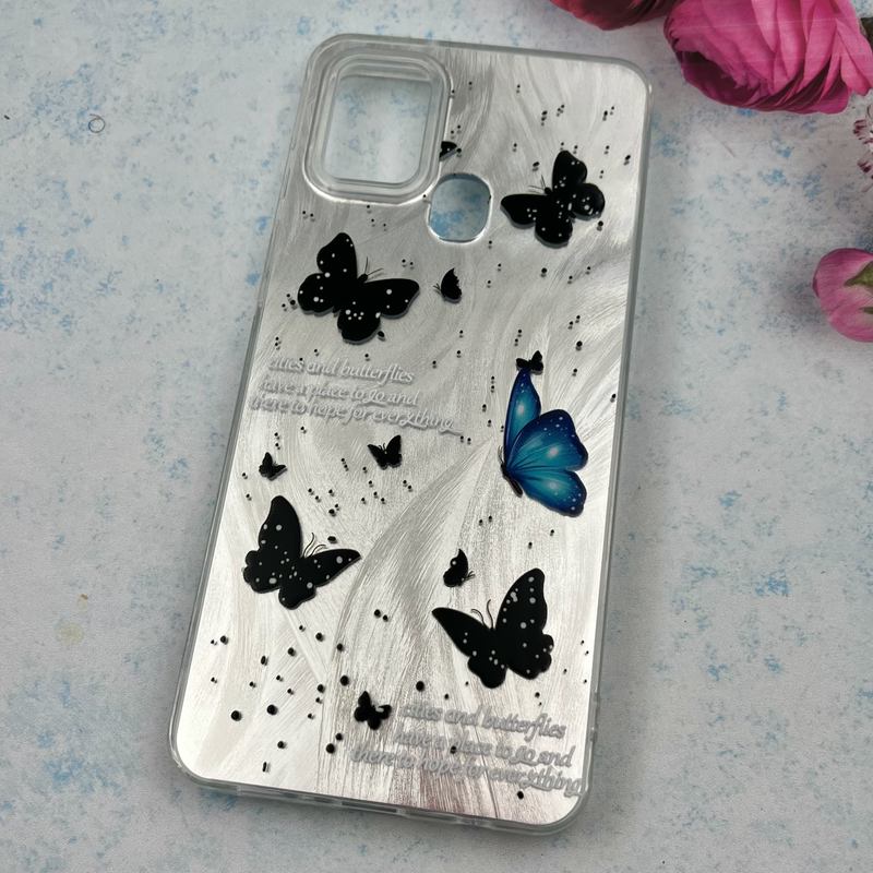 قاب گوشی Galaxy A21S سامسونگ Brush Case اطلسی Silver طرح پروانه مشکی آبی کد 74793 - Image 2