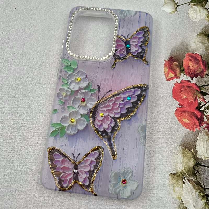 قاب گوشی Poco X7 Pro شیائومی Crystal Case نگین دار لوکس رزینی طرح پروانه و بابونه لنز الماسی کد 78204 - Image 2