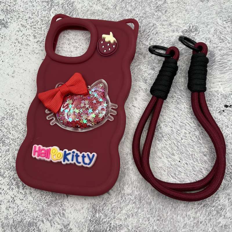 قاب گوشی iPhone 11 Pro آیفون سیلیکونی طرح کیتی برجسته گوش دار بند آویز دار مچی زرشکی کد 78342 - Image 2