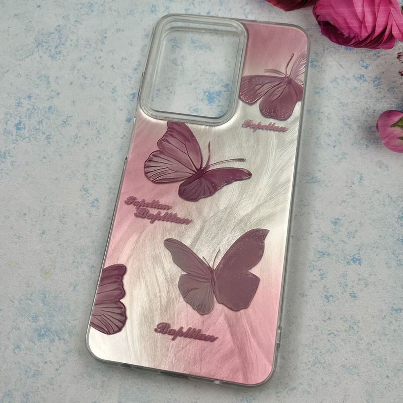 قاب گوشی Redmi A5 / Poco C71 شیائومی Brush Case اطلسی Silver طرح پروانه صورتی کد 78935 - Image 2