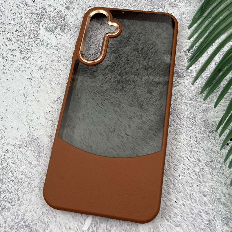 قاب گوشی Galaxy A25 سامسونگ PC Case سیلیکونی طرح چرم لنز متال شفاف دودی اسپرت عسلی کد 79102 - Image 2