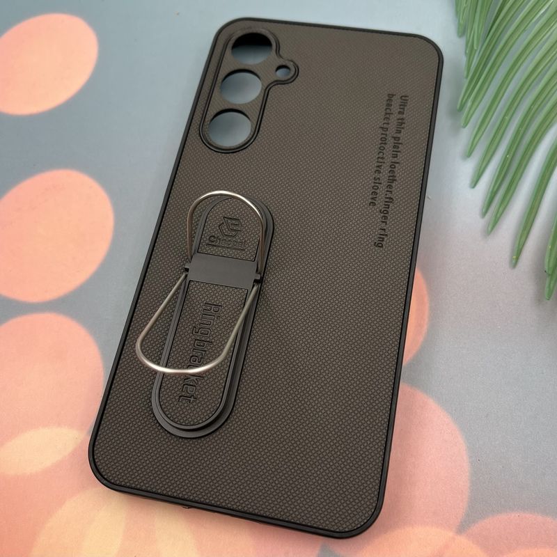 قاب گوشی Galaxy A55 سامسونگ سیلیکونی Ring Bracket استندشو فلزی برجسته محافظ لنز دار مشکی کد 80459 - Image 2