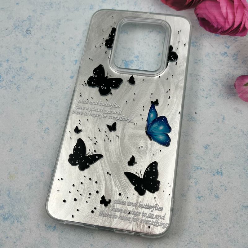 قاب گوشی Redmi Note 9 / Redmi 10X شیائومی Brush Case اطلسی Silver طرح پروانه مشکی آبی کد 81364 - Image 2